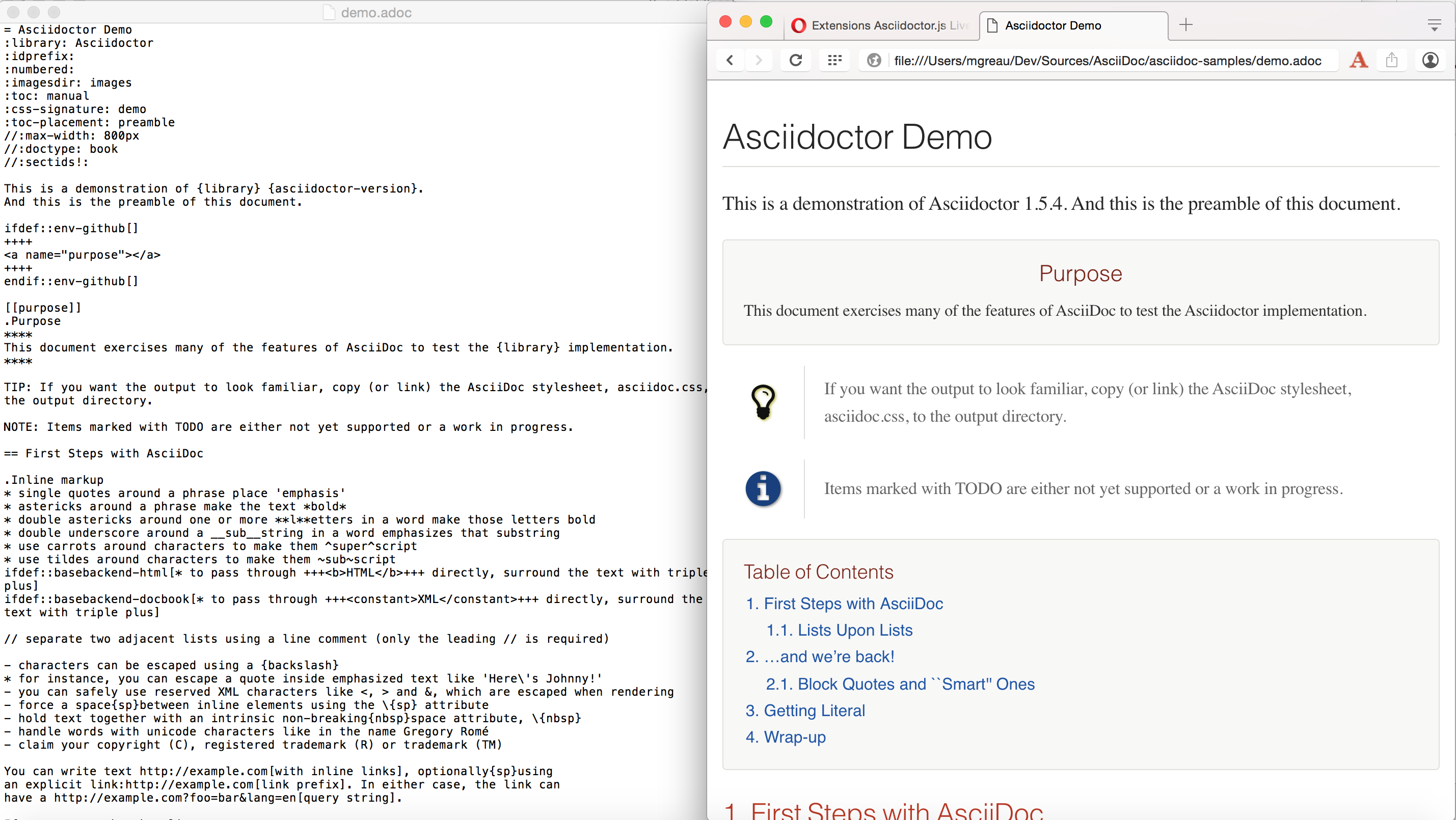 Opera Asciidoctor.js Live Preview